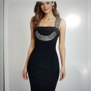 Black Halo NWT Architectural Beaded Sheath Evening Dress w/ Pockets US 4